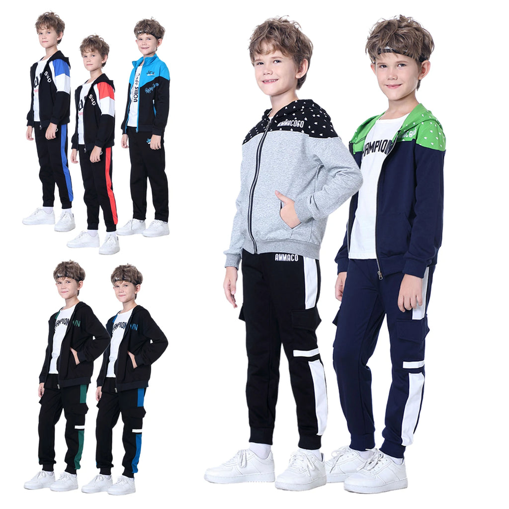 Kids Tracksuits,Teen Boys School Sweatsuits,Fashion Cotton Hooded Tops + Pants Set,Soft Children's Long Sleeve Sportswear