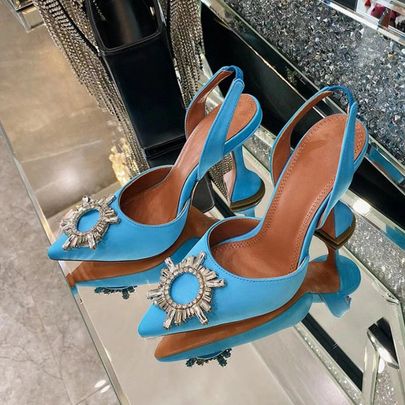 Luxury Chaussure En Talon Custom Slingback Diamond Fashion Kitten Comfortable Shoes Women Heels for Ladies