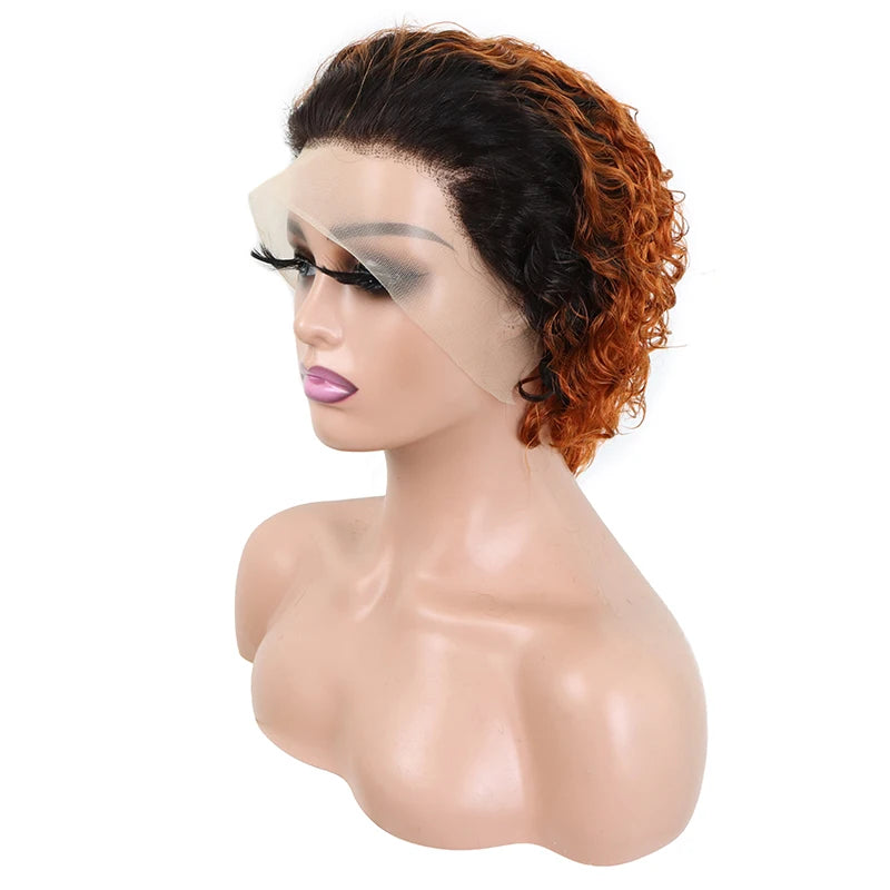 Wholesale  Virgin Brazilian Human Hair 13x4 Full Lace Frontal Wigs Short Pixie Cuts Color 1b/350 Curly Hair for Black Women