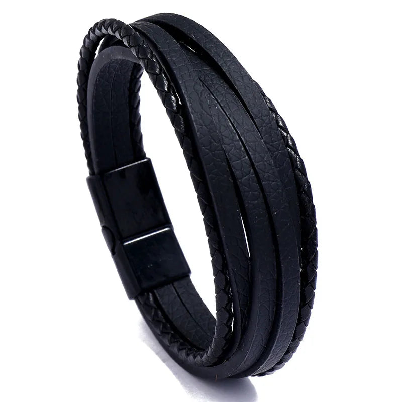 Genuine Leather Bracelet for Men Simple OL Style Man Bracelet Bangle Alloy Magnetic Clasp Wristband Hand Jewelry Bracelet Homme