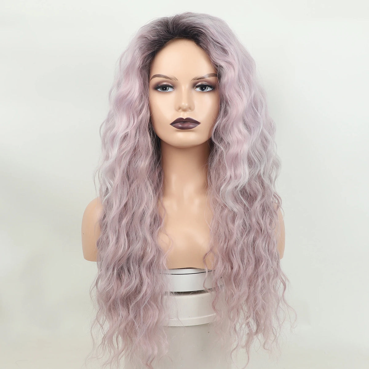 Wholesale Factory Long Women's Wigs  Lavender Silver Ombre  Natural Wavy  Dark Hair Roots Women's Synthetic Cosplay Hair Wigs