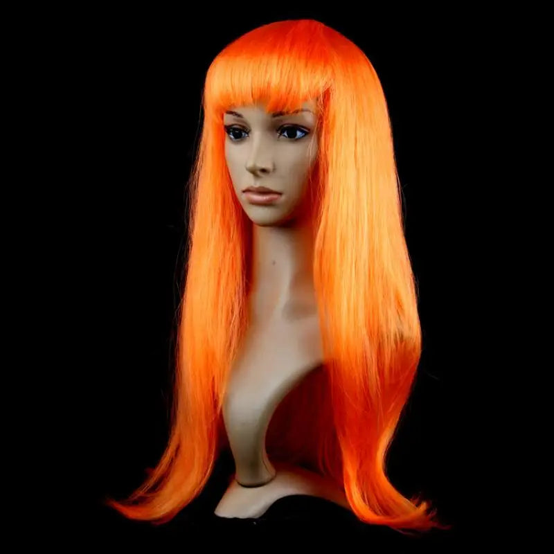 Lady Women Carnival Long Straight Hair Wig For Cosplay Girl Birthday Party Pink 60Cm Comic and Animation Hair With Oblique Bang