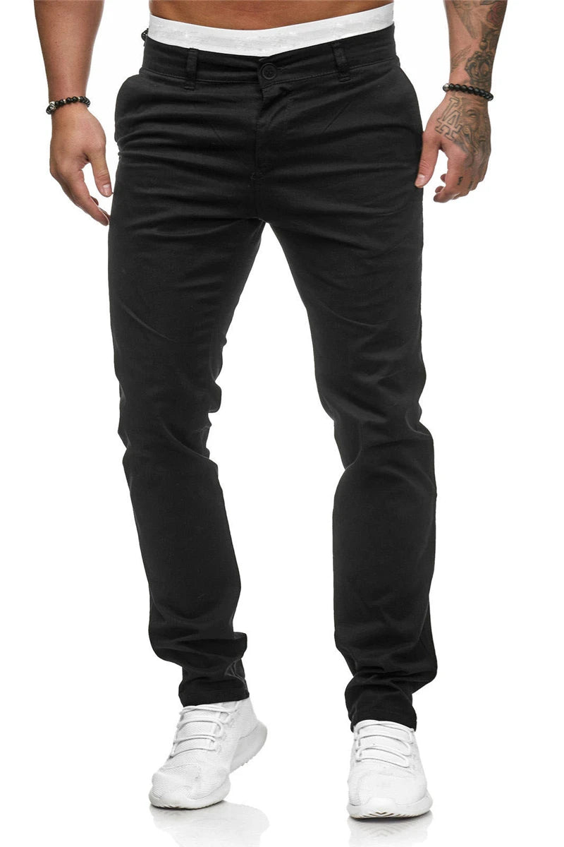 2022 New Men's Solid Color Casual Cotton Trousers Slim Straight Business Pants All-match Trousers