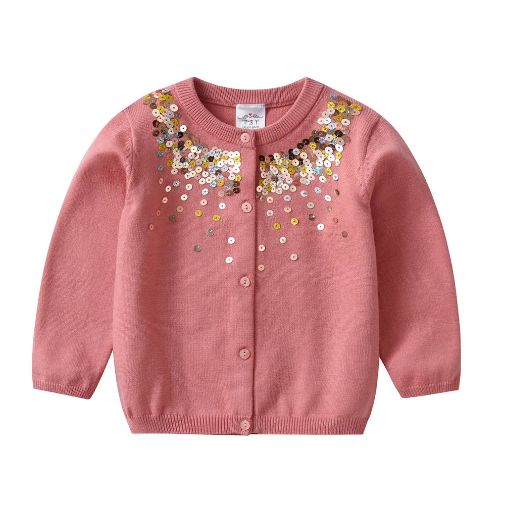 VIKITA Kids Autumn Knitted Cardigan Sweaters Girls Christmas Sweaters Kids Star Sequins Shiny Outwear Clothes Children Clothing