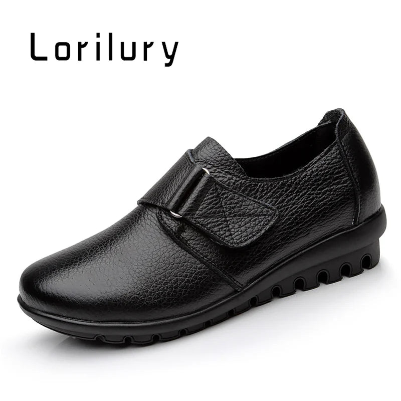 Brand Shoes for Women 2025 Spring Wedge Loafers Female Black Genuine Leather Flats ladies Office Nurse Shoes Mom Casual Sneakers
