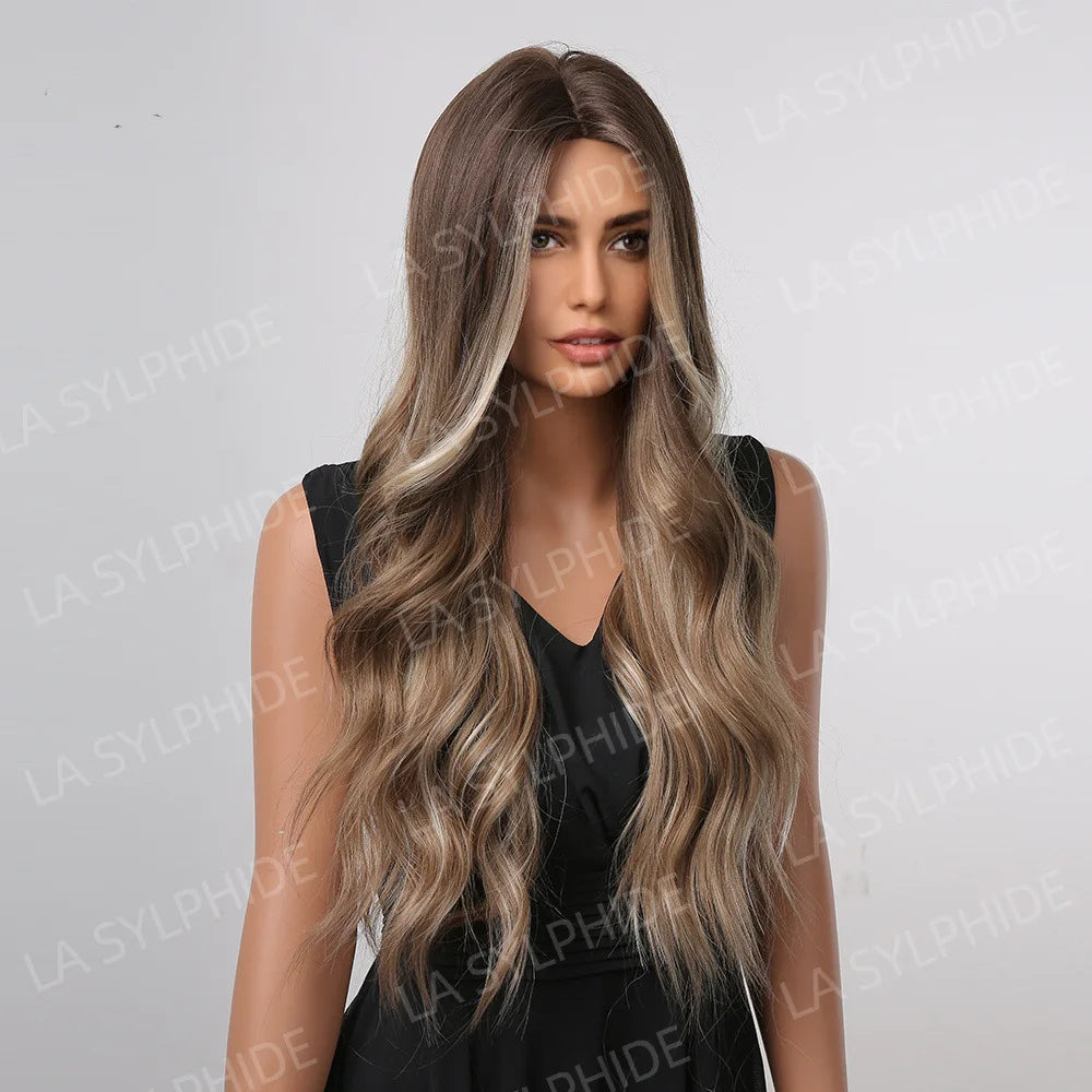 2026 Hot Selling 26 Inches Model Luxury Loose Wave Cascade Wig High Temperature Fiber 150% Density Heat Resistant Rose Mesh Net