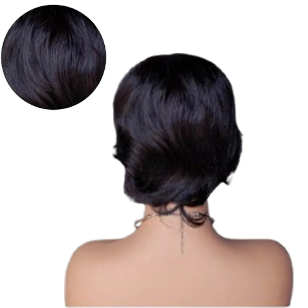 6 Inch Soft Natural Wave for Pixie Wig 100% Raw Indian Virgin Human Hair Easy Wear 6 Colors to Choose Full Machine-Made