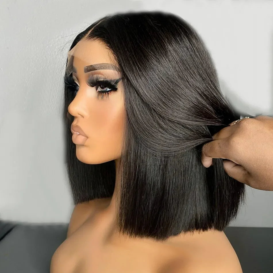 Top Grade 15A SDD Raw Virgin Vietnamese Bone Straight Human Hair Super Double Drawn Short Bob Wig Transparent Lace Front Wig