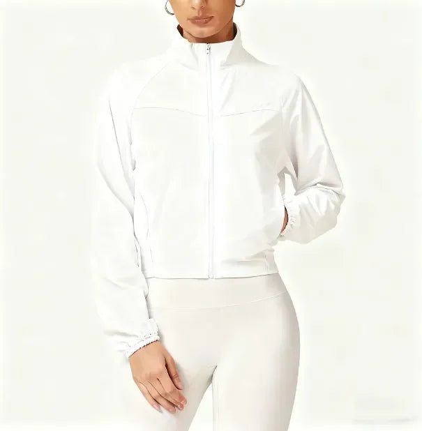 Women Yoga Jacket Sports Coat Windproof Yoga Clothes Quick-drying Long Sleeve Top Zipper Fitness Cardigan