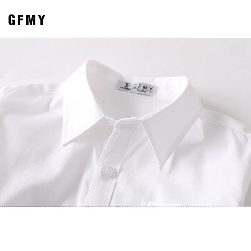Hot Sale Children Boys Shirts Spring 2026 Fashion Solid Color Kids Baby Birthday Dress Blouse Clothing White Long Sleeve 3-14Yrs