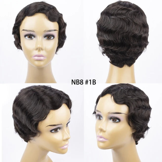 Brazilian Short Pixie Cut Wig Human Hair Wigs Really Cute Finger Waves Hairstyles for Black Women Full Machine Made Wigs