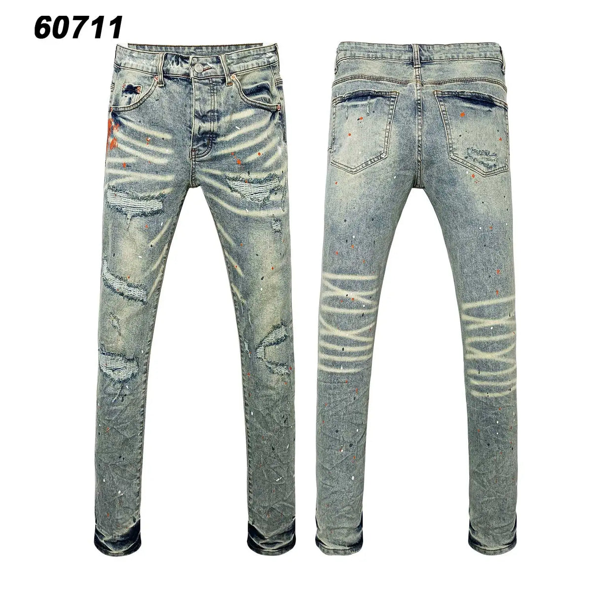 Wholesale Streetwear Jeans Pleated Tapered Trousers Men Elastic Damaged Beggi Pants Slim Fit Jeans