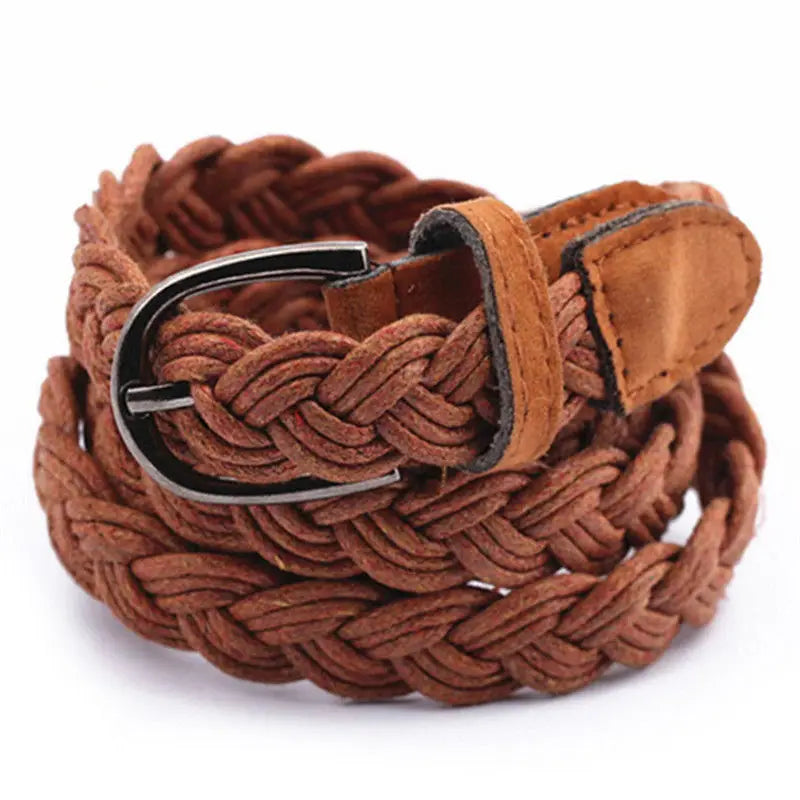 Women Brown White Weave Belt Hemp Rope Braid Belt Female Belt For Dress Clothing