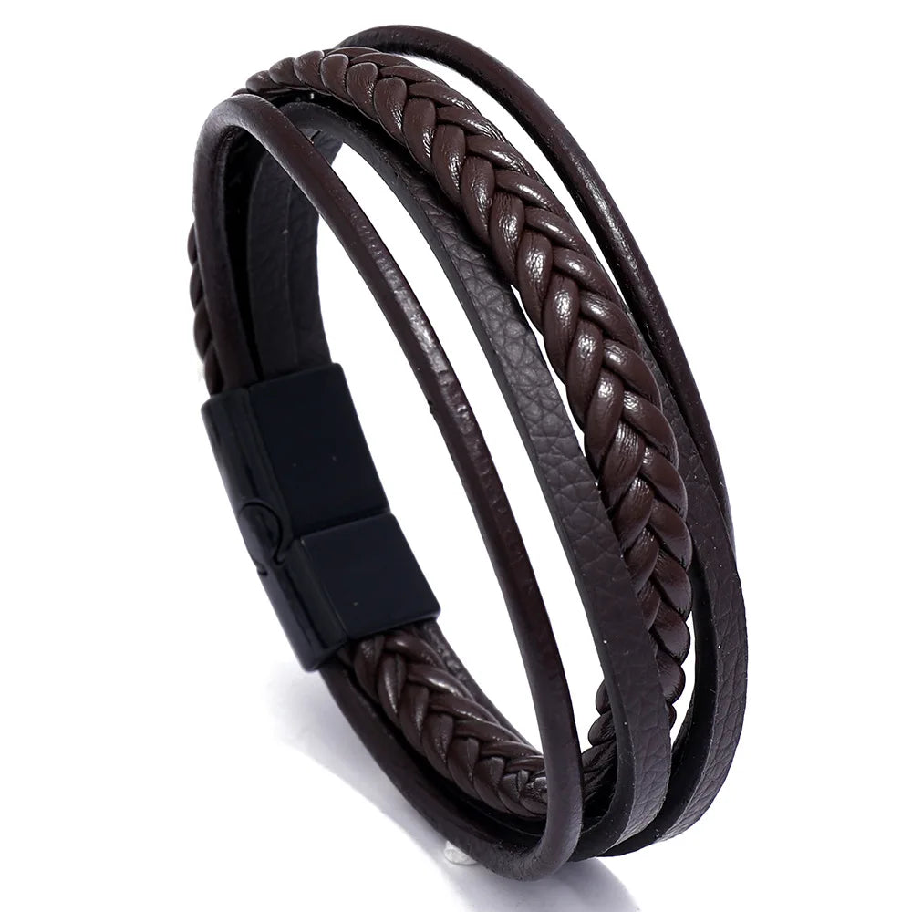 Genuine Leather Bracelet for Men Simple OL Style Man Bracelet Bangle Alloy Magnetic Clasp Wristband Hand Jewelry Bracelet Homme