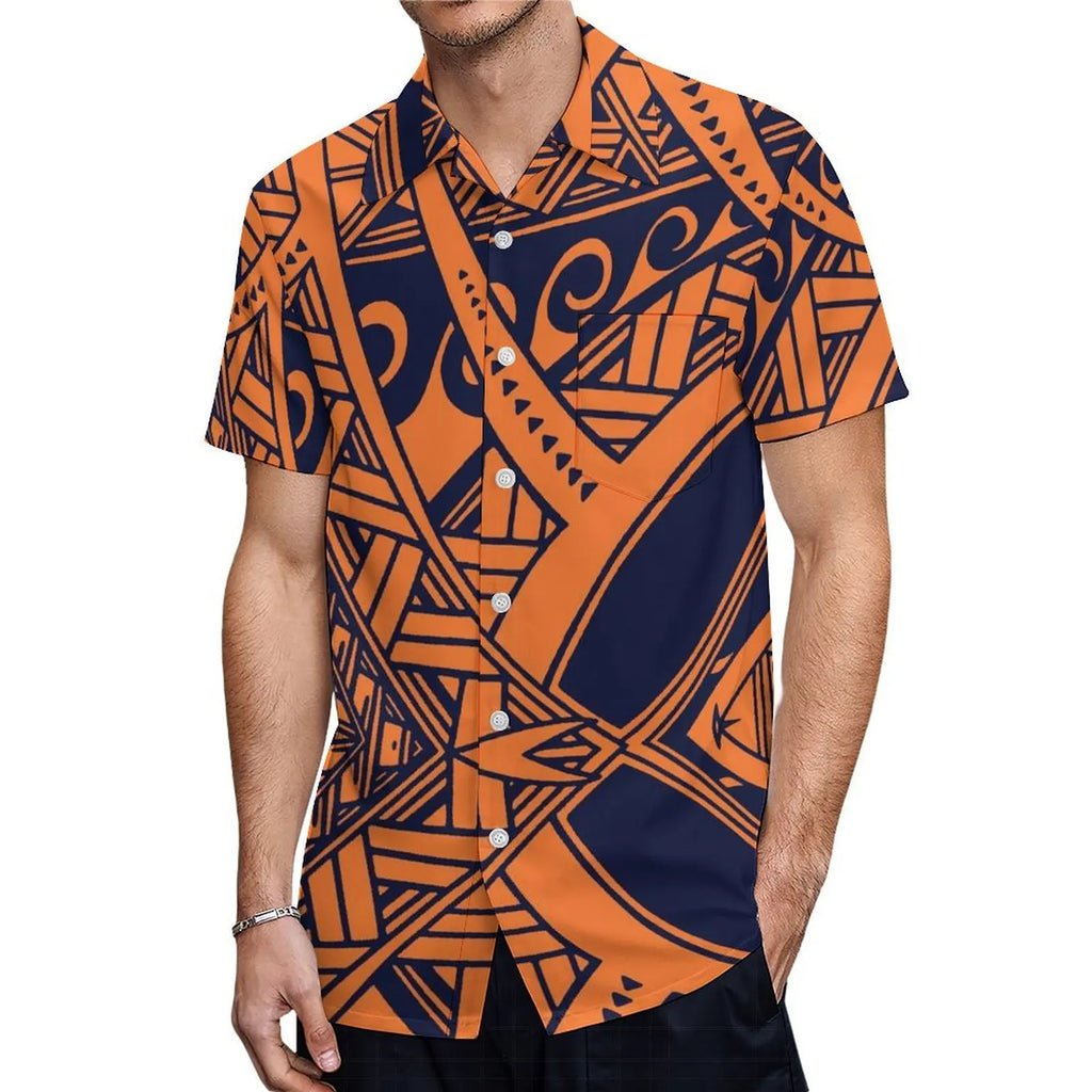 New High Quality Design Custom Hawaii Polynesian Tribal Summer Breathable Quick Dry Short Sleeve Shirt Aloha Men Loose Shirts