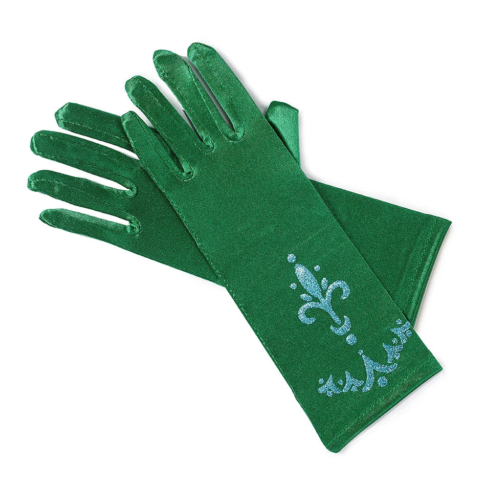 Kids Princess Cosplay Gloves Baby Girl Anna Dress Up Mitten Bows Printed Party Gloves Children Fingerless Oversleeve For Gilrs