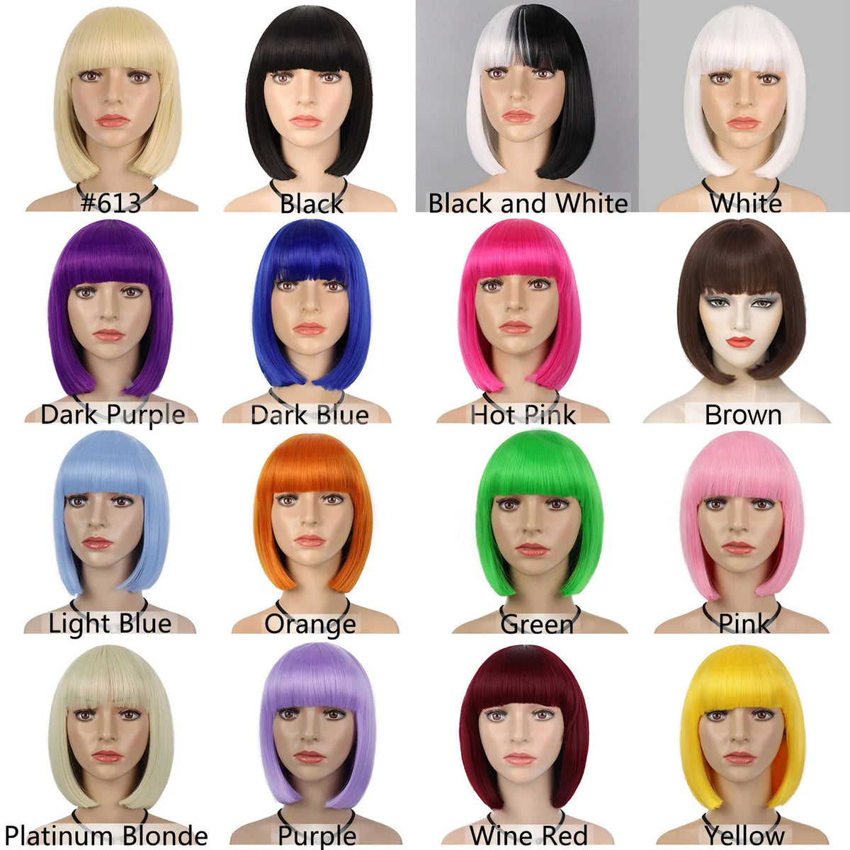 Short Black Straight Wig with Bangs Women Bob Shoulder Length Wigs Heat Resistant Fiber Synthetic Hair Wigs Natural Looking