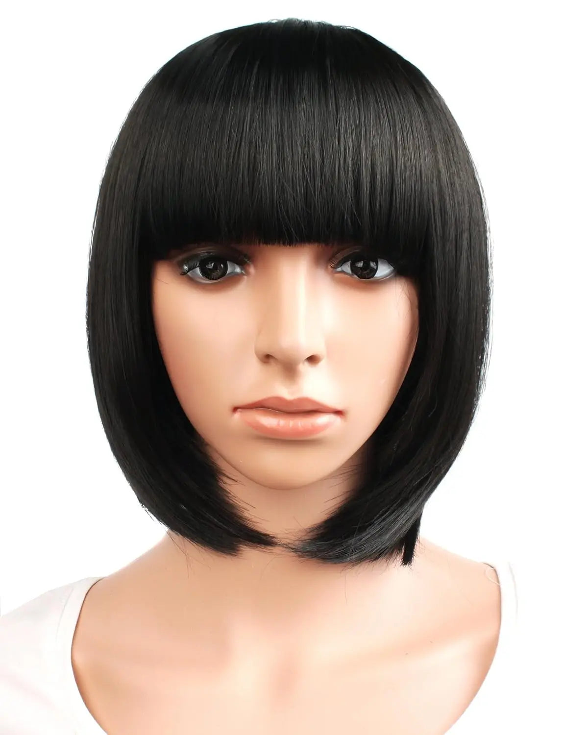 Short Black Straight Wig with Bangs Women Bob Shoulder Length Wigs Heat Resistant Fiber Synthetic Hair Wigs Natural Looking