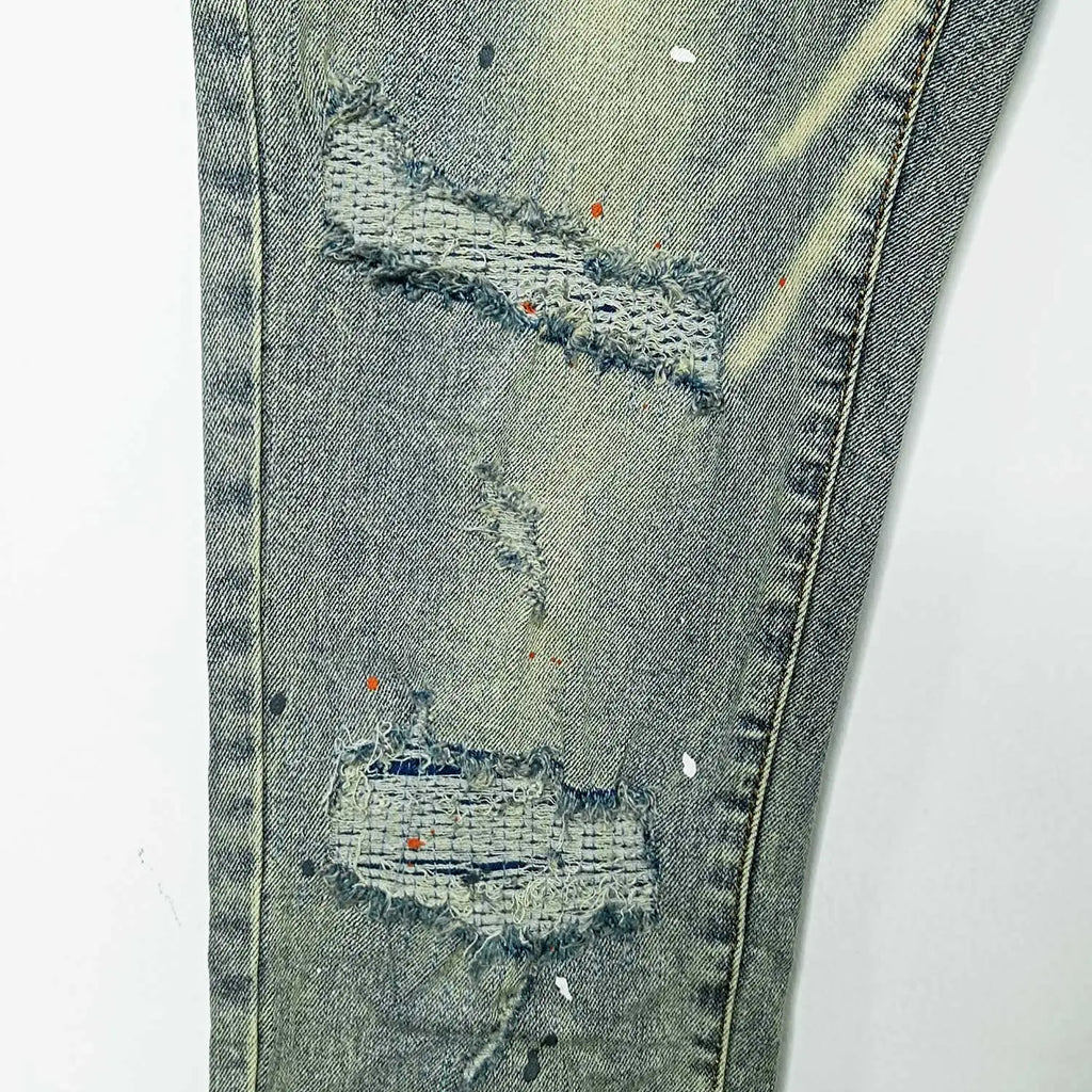 Wholesale Streetwear Jeans Pleated Tapered Trousers Men Elastic Damaged Beggi Pants Slim Fit Jeans