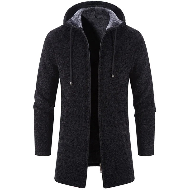 Liu Ming Men's/ women Thick Warm Fleece Cardigan Winter Trending Casual Windbreaker Jackets with Zipper Closure Knitted Sweater Hooded