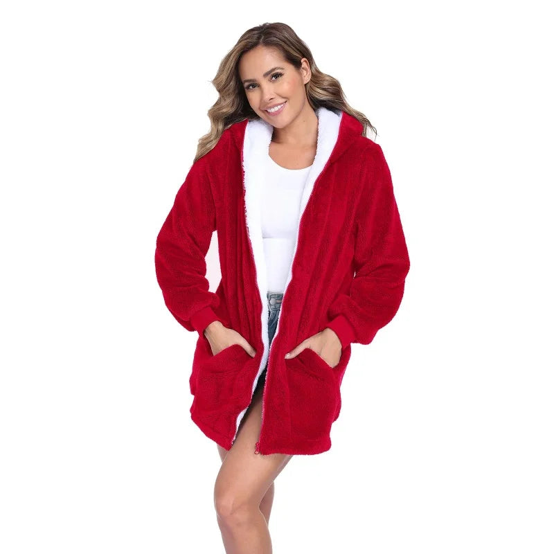 Free Shipping Athletic Zip up Hoodie Heavy Zip up Hoodie Long Zip up Hoodie Red Women