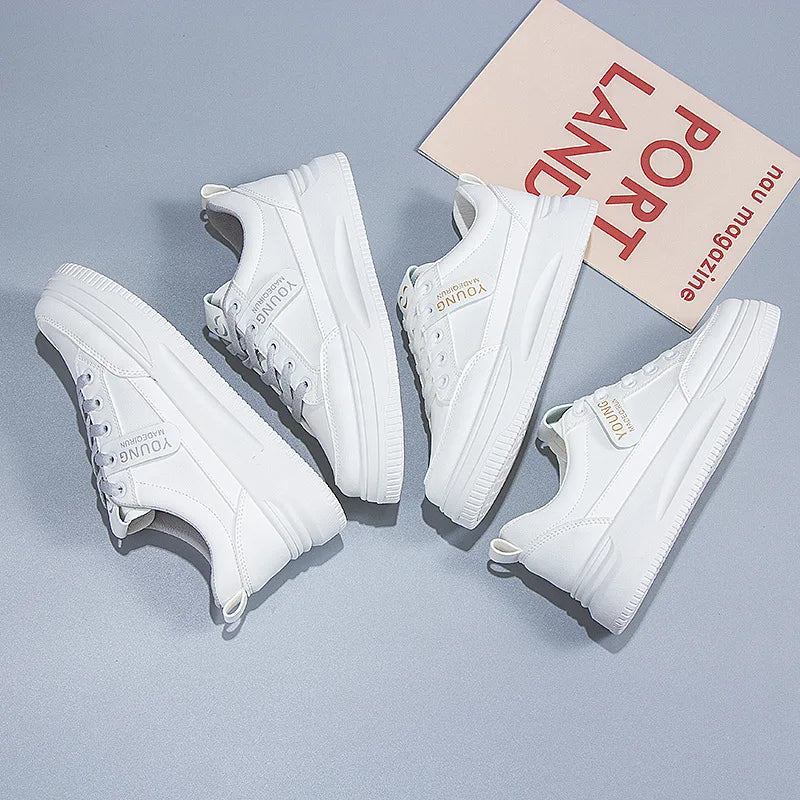 Comfortable PU Leather Tennis Shoes Low Top Lace Casual Sneakers Mesh White Flat Sneakers for Summer