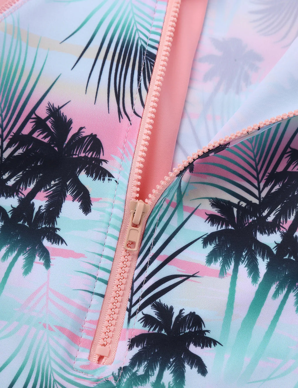 Kids Girls One-piece Swimsuit Long Sleeves Palm Printed Swimwear  Bathing Suit Sun Protection Rash Guard Surfing Diving Swim Top