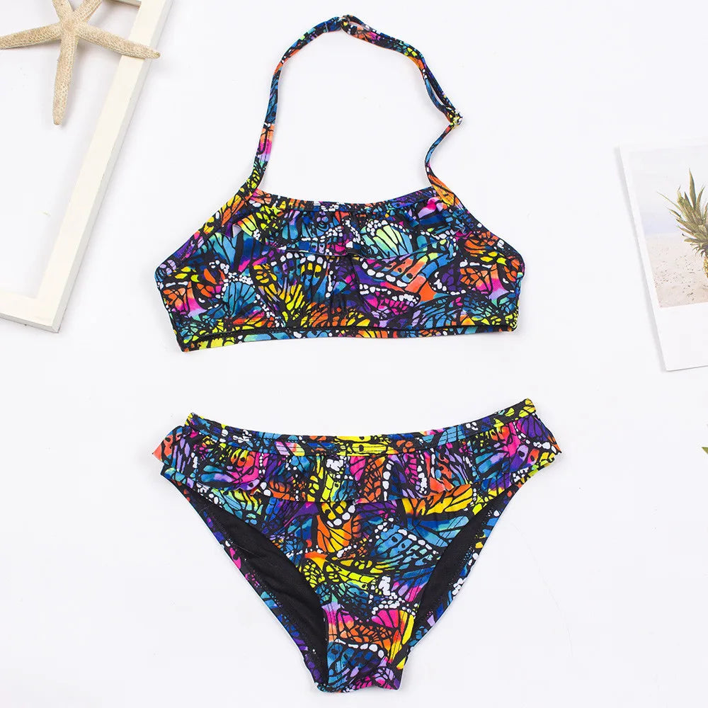 2026 Children's Swimwear Two Piece Butterfly Swimsuit For Girls Halter Summer Bikini Sets Kids Swimsuits Lovely Swimming Suit