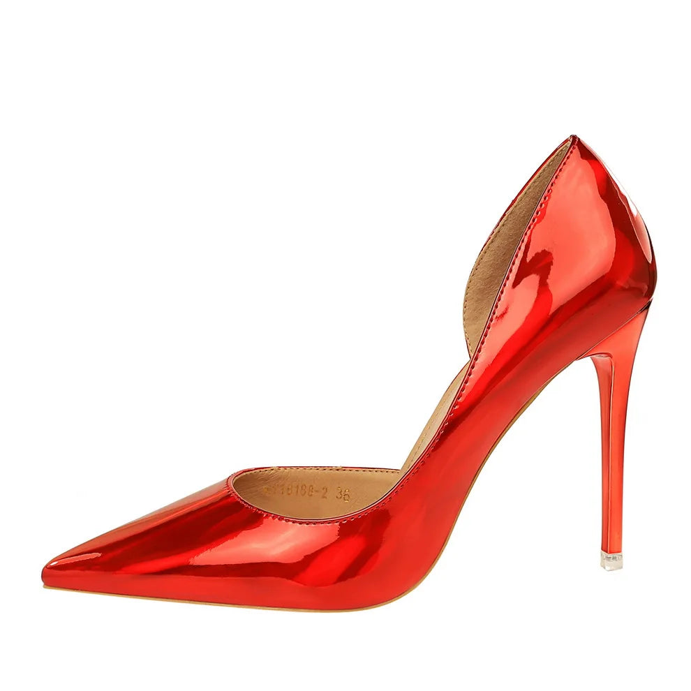 18188-2 BIGTREE Metal Feeling 9.5 CM Stiletto Heel Single Shoes Shallow Mouth Pointed Toes Women's Shoes Sexy  High Heels