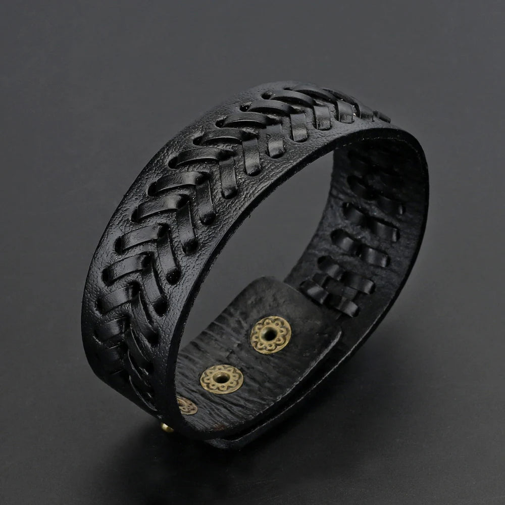 2024 Personalized Jewelry Bracelets Bangles Cuff Bracelet Men Vintage Handmade Weave Smooth PU Leather Bracelet Pulsera Hombre