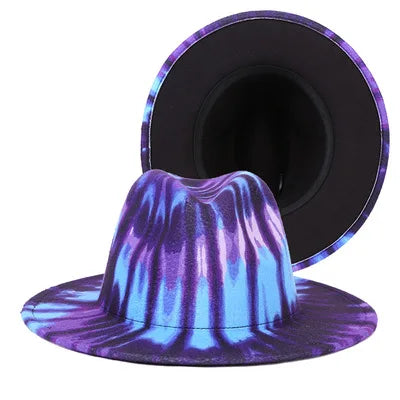 Fedora hat Women's hat wide-brimmed hat Fedora hat autumn winter men retro fashion tie-dye felt jazz Panama hat wedding hat