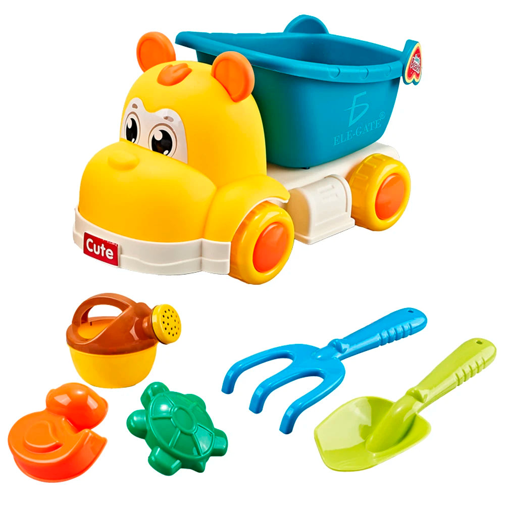 ELEGATE Hippo Truck Beach Tool Set 6-Piece Plastic Toy for 2-4 Year Olds Unisex Model JUG.T892