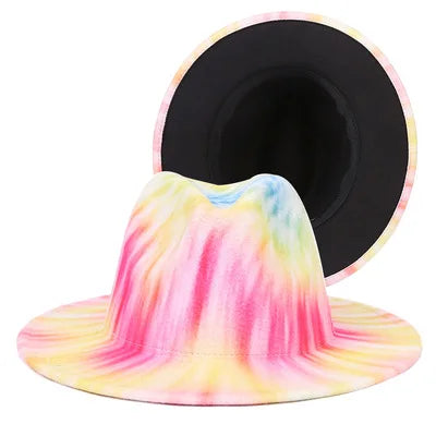 Fedora hat Women's hat wide-brimmed hat Fedora hat autumn winter men retro fashion tie-dye felt jazz Panama hat wedding hat