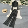 Fashion Sweater Set Women's Loose Casual Retro Lapel Short Long-sleeved Sweater Women's High-waisted Wide-leg Pants