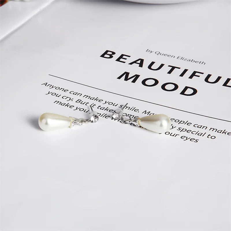 Pearl Jewelry Set for Women Water Drop Dangle Earrings Crystal Pendants Imitation Pearl Beads Necklaces Femme Brincos E Colares