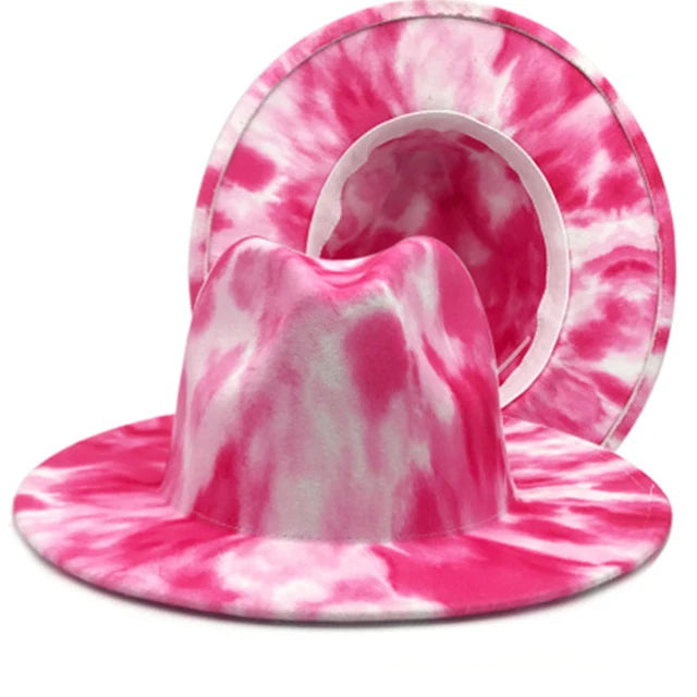 Fedora hat Women's hat wide-brimmed hat Fedora hat autumn winter men retro fashion tie-dye felt jazz Panama hat wedding hat