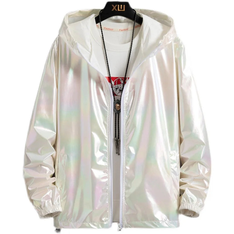 Women Basic Jackets Summer 2026 Colorful Reflective Oversize Thin Windbreaker Women Hooded Jackets Coat Zipper Woman Veste Femme