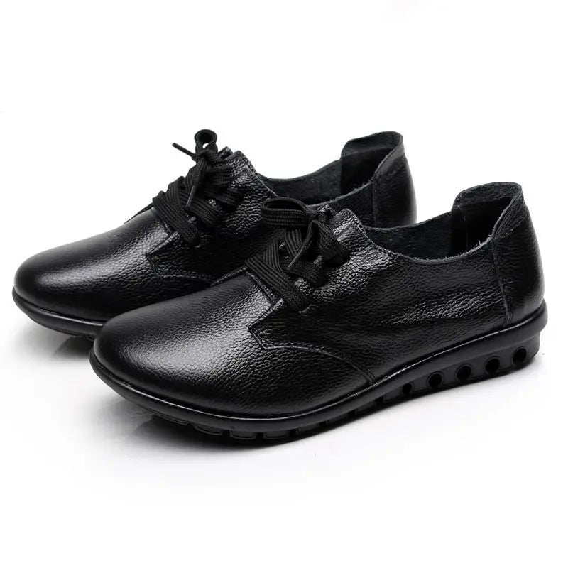 Brand Shoes for Women 2025 Spring Wedge Loafers Female Black Genuine Leather Flats ladies Office Nurse Shoes Mom Casual Sneakers