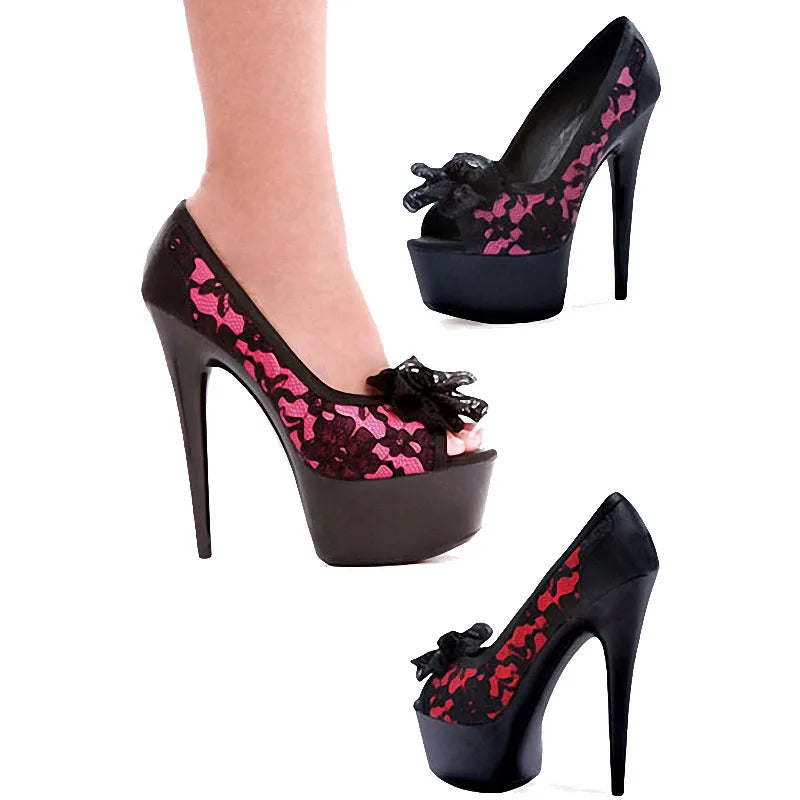New Fish Mouth Thin Heel 15 cm Lace Fashion Elegant High Heels Club Sexy High Heels Women's Large Spring and Autumn Single Shoes
