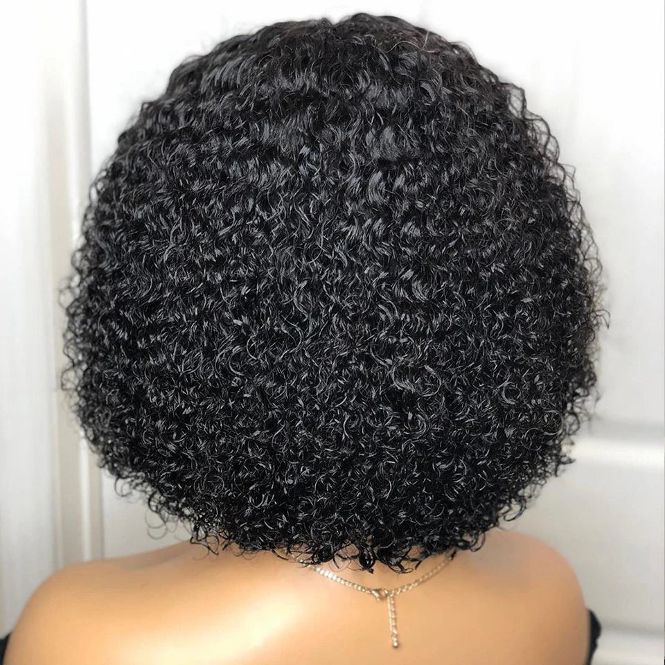 Ainizi Wholesale Price 12 '' Black Short bob Kinky Curly Middle Part T Part Lace Front Synthetic Hair Wigs for Women