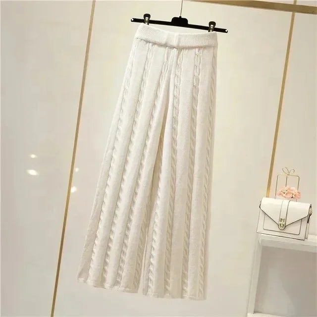 2024 New Women's Thickened Vest High Neck Knitted Sweater Wide Leg Pants Three Piece Set for Autumn and Winter