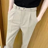 Men Casual Suit Pants Business Pockets Outdoor Button Zipper Casual Slim Suit Trousers British Style Long Pencil Cropped Pants
