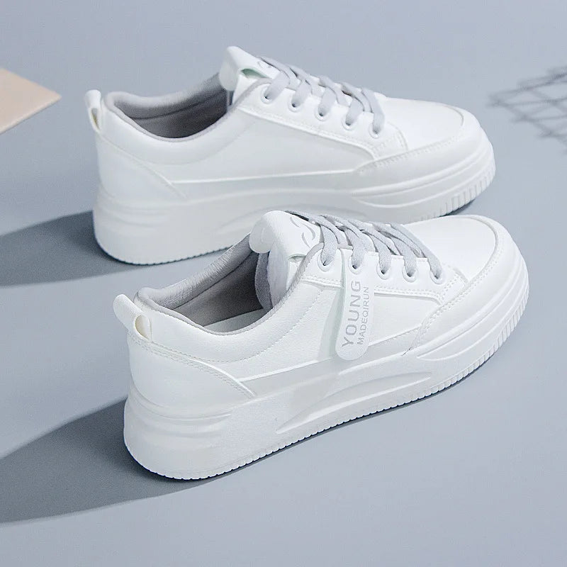 Comfortable PU Leather Tennis Shoes Low Top Lace Casual Sneakers Mesh White Flat Sneakers for Summer