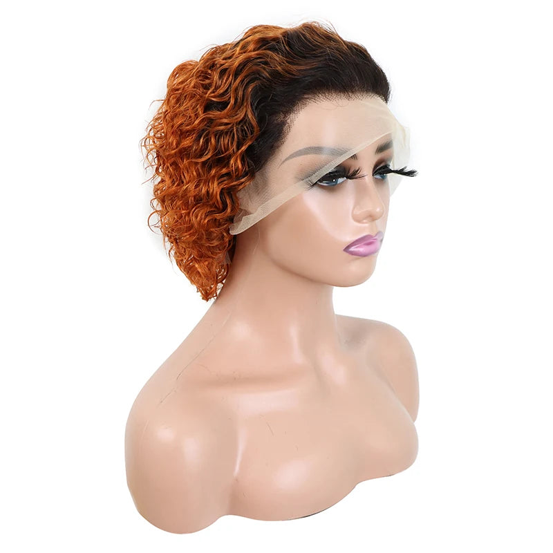 Wholesale  Virgin Brazilian Human Hair 13x4 Full Lace Frontal Wigs Short Pixie Cuts Color 1b/350 Curly Hair for Black Women