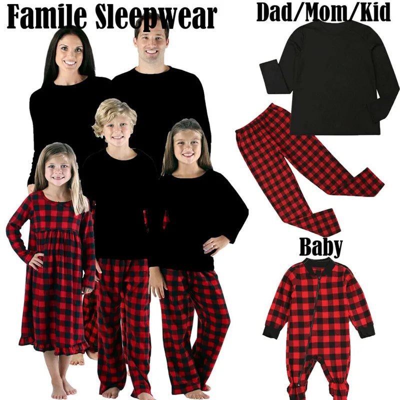 Adults Baby Kids Christmas Family Matching Pajamas Set Sleepwear Xmas Plaid Nightwear Outfits 2Pcs/set