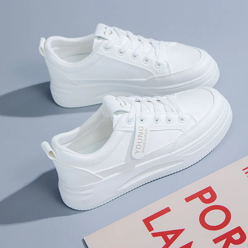 Comfortable PU Leather Tennis Shoes Low Top Lace Casual Sneakers Mesh White Flat Sneakers for Summer