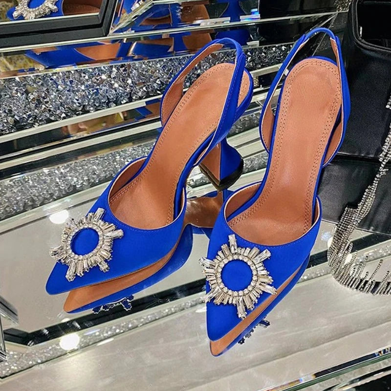 Luxury Chaussure En Talon Custom Slingback Diamond Fashion Kitten Comfortable Shoes Women Heels for Ladies
