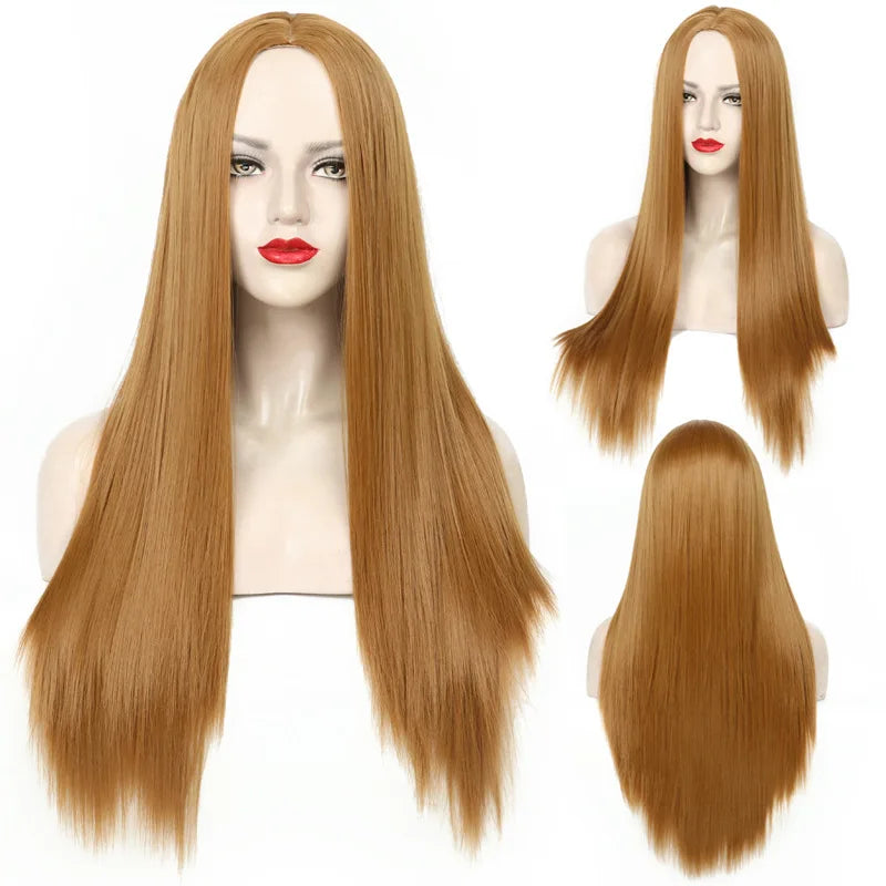 Black Bug 27# Wig Synthetic Heat Resistant Long Straight Middle Part Line Custom Cosplay Hair Wigs 28 Inches Party Hairpieces