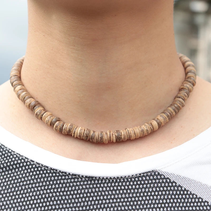 Men Necklace 100% Natural Wooden Collar Homme 18Inch Choker Colliers Hombre Yoga Meditation Jewelry Male Accessories Vintage