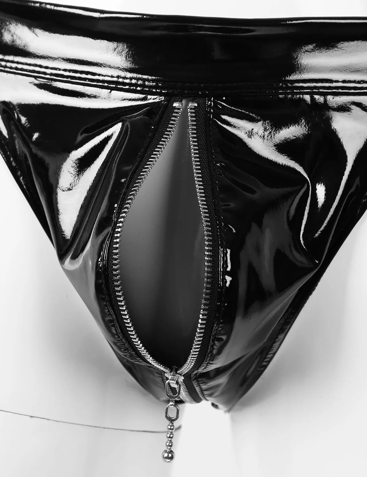 Men Wet Look Patent Leather Briefs Pole Dancing Costume Low Rise Bulge Pouch Cut Out Zipper Panties Jockstrap Clubwear Nightwear
